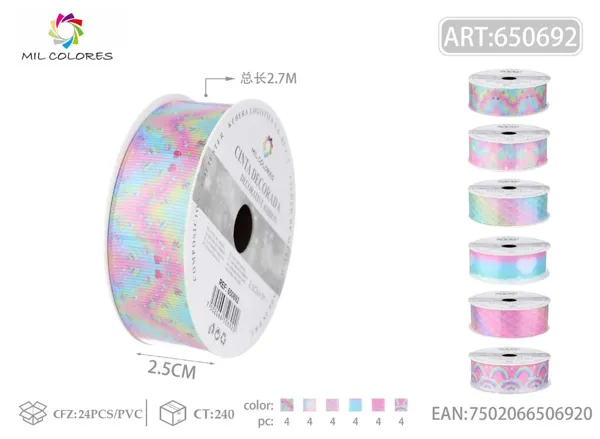 Cinta de ribete estampado 2.5cm*3Y-2.7m efecto iridiscente 2#