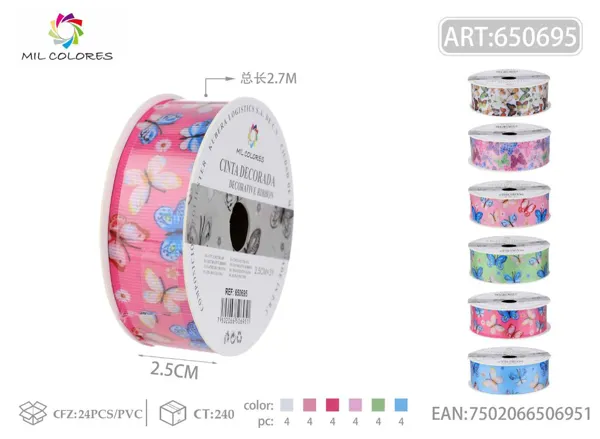 Cinta de ribete estampado 2.5cm*3Y-2.7m mariposa 1#