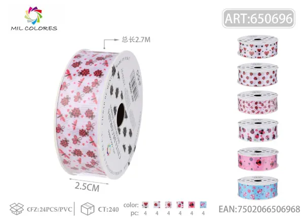 Cinta de ribete estampado 2.5cm*3Y-2.7m escarabajo