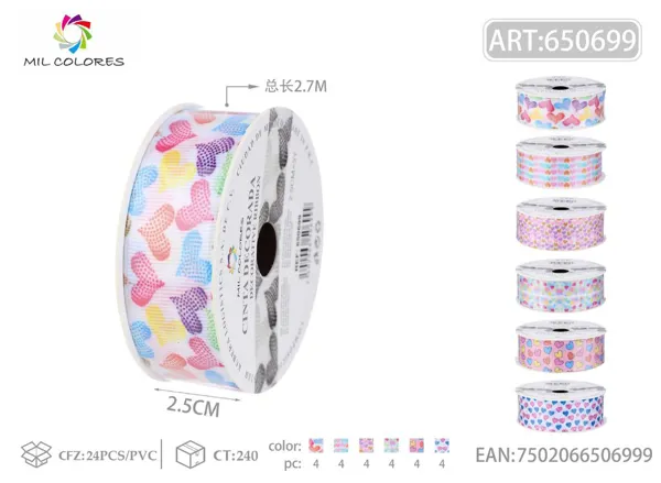 Cinta de ribete estampado 2.5cm*3Y-2.7m corazón 2#