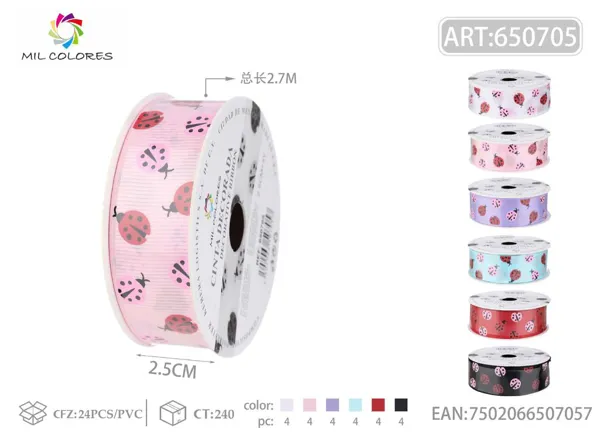 Cinta de ribete estampado 2.5cm*3Y-2.7m escarabajo