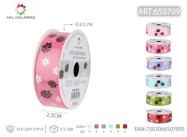 Cinta de ribete estampado 2.5cm*3Y-2.7m escarabajo y flor