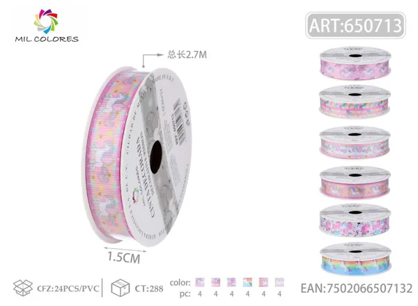 Cinta de canalé estampada 1.5cm*3Y-2.7m unicornio2#
