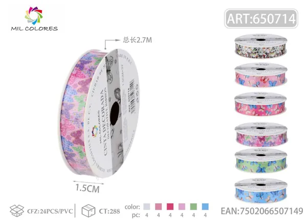 Cinta de canalé estampada 1.5cm*3Y-2.7m mariposa1#