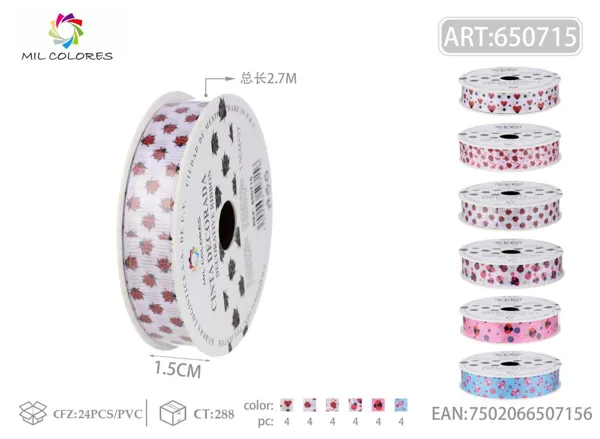 Cinta de canalé estampada 1.5cm*3Y-2.7m escarabajo