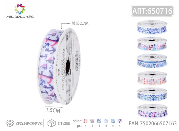 Cinta de canalé estampada 1.5cm*3Y-2.7m océano2