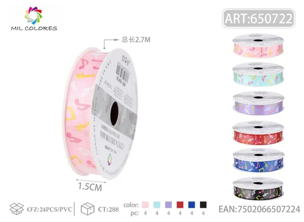 Cinta de canalé estampada 1.5cm*3Y-2.7m nota musical1#