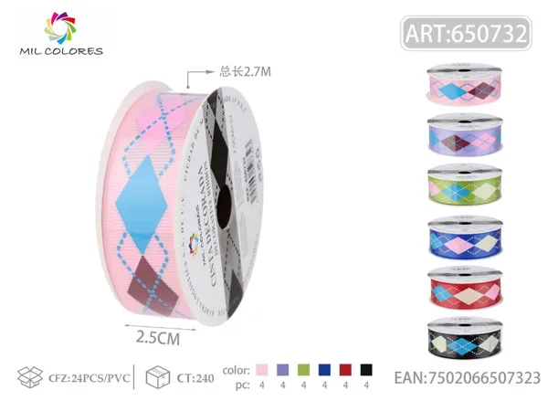 Cinta de canalé estampada a cuadros 2.5cm*3Y-2.7m