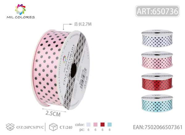 Cinta de canalé estampada con puntos pequeños sin borde 2.5cm*3Y-2.7m