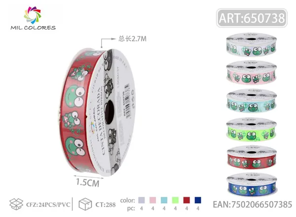 Cinta de canalé estampada con rana 1.5cm*3Y-2.7m