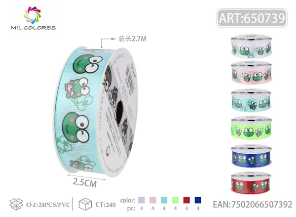 Cinta de canalé estampada con rana 2.5cm*3Y-2.7m
