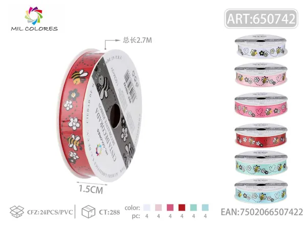 Cinta de canalé estampada con abeja 1.5cm*3Y-2.7m