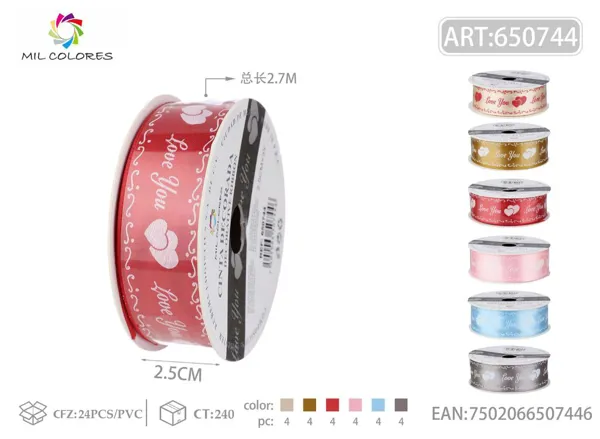 Cinta de canalé estampada con corazón 2.5cm*3Y-2.7m