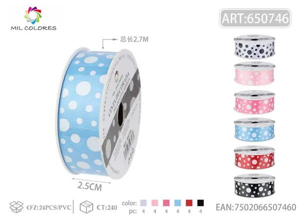 Cinta de canalé estampada con puntos grandes y pequeños 2.5cm*3Y-2.7m