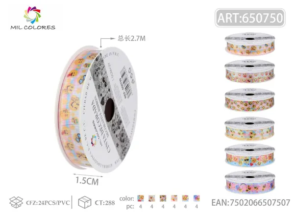 Cinta de canalé estampada con carita sonriente 1.5cm*3Y-2.7m