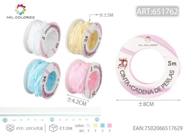 Set de cinta de raso con cuentas de 5m con perlas