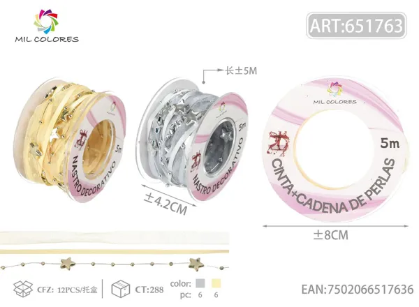 Set de cinta de raso con cuentas de 5m con estrellas