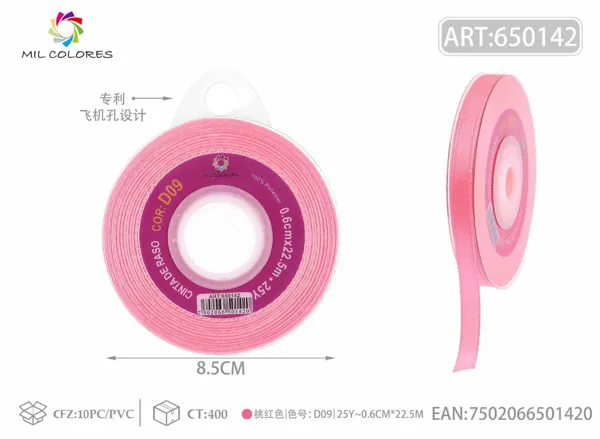 Cinta de raso 0.6CM/25Y D09 rosa melocotón