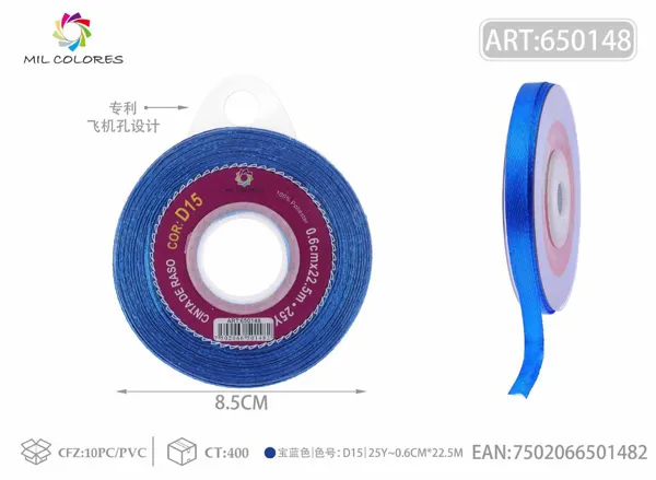 Cinta de raso 0.6CM/25Y D15 azul zafiro