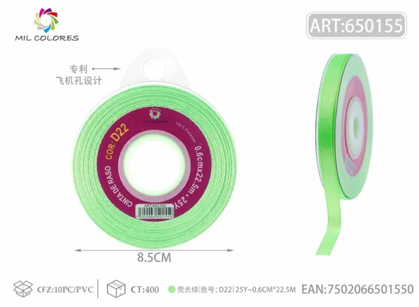 Cinta de raso 0.6CM/25Y D22 verde fluorescente