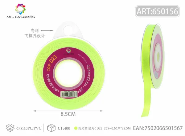 Cinta de raso 0.6CM/25Y D23 amarillo fluorescente
