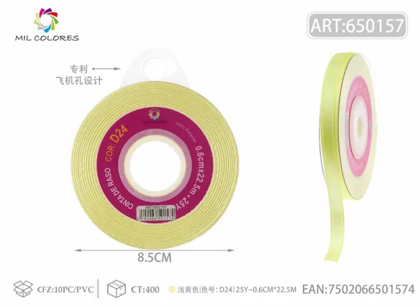 Cinta de raso 0.6CM/25Y D24 amarillo claro