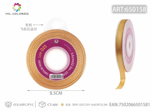 Cinta de raso 0.6CM/25Y D25 dorado