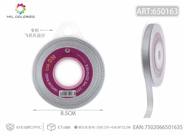 Cinta de raso 0.6CM/25Y D30 gris plata