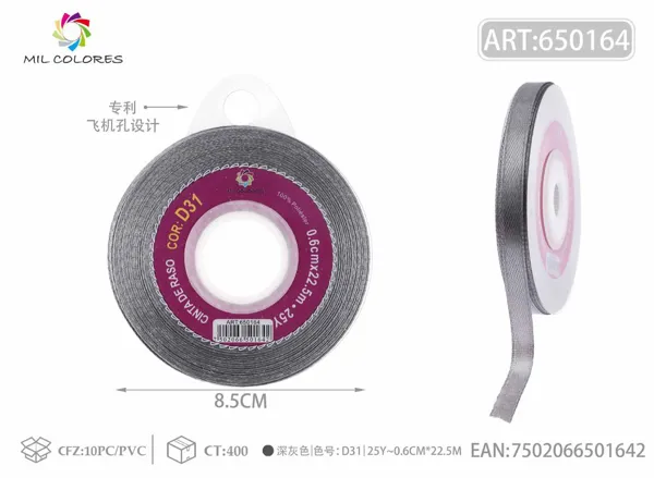 Cinta de raso 0.6CM/25Y D31 gris oscuro