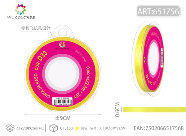 Cinta de raso 0.6CM/25Y D33 amarillo