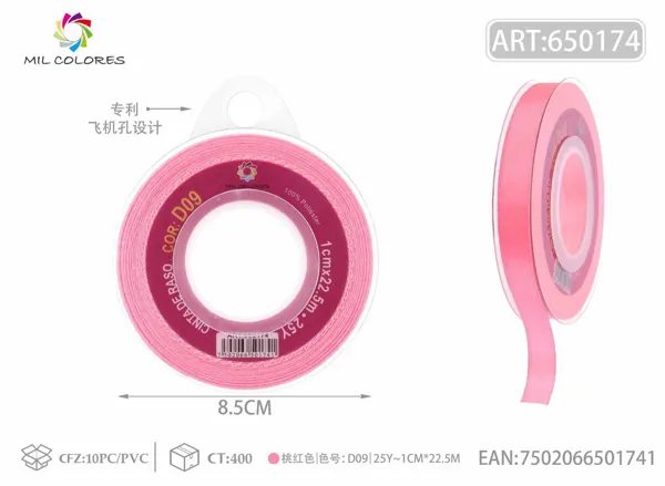 Cinta de raso 1.0cm/25Y D9 rosa melocotón