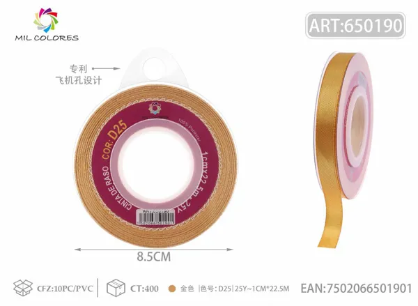 Cinta de raso 1.0cm/25Y D25 dorado