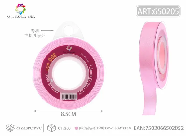 Cinta de raso 1.5cm/25Y D08 rosa