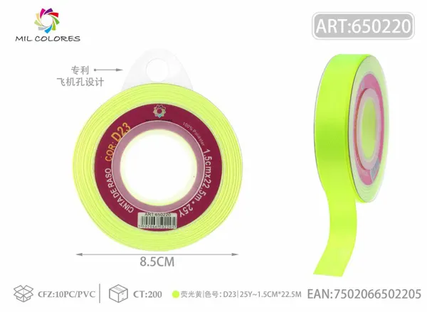 Cinta de raso 1.5cm/25Y D23 amarillo fluorescente