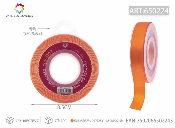 Cinta de raso 1.5cm/25Y D27 naranja