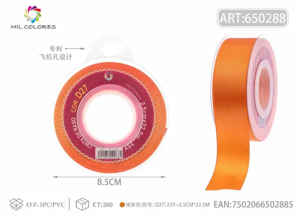 Cinta de raso 2.5cm/25Y D27 naranja