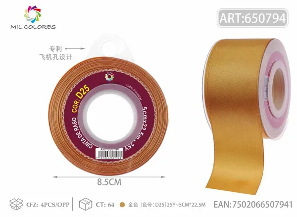 Cinta de raso 5.0cm/25Y D25 dorado