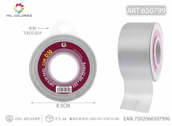 Cinta de raso 5.0cm/25Y D30 gris plata