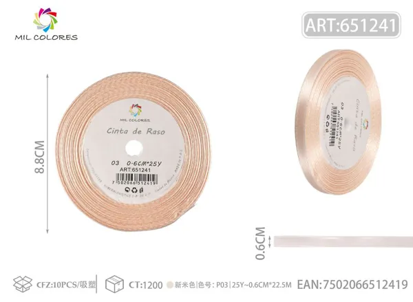 Cinta de satén 0.6cm*25Y con núcleo de espuma P03 beige nuevo
