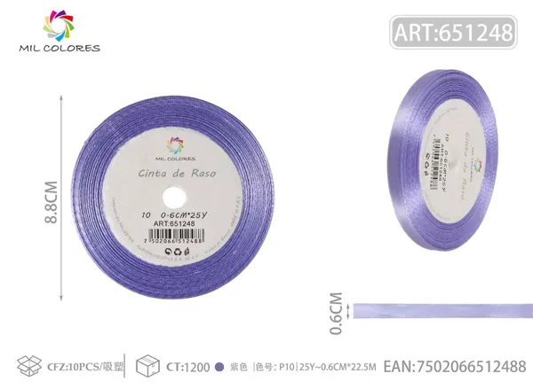 Cinta de raso 0.6cm*25Y núcleo de espuma P10 púrpura