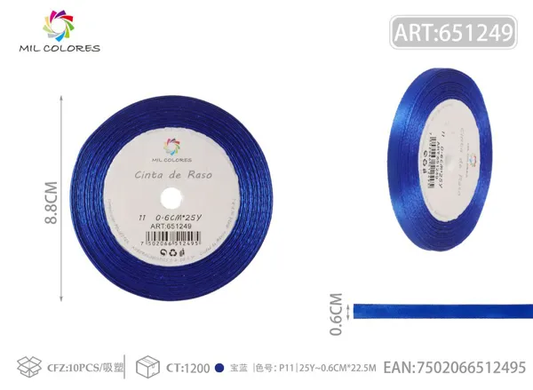 Cinta de raso 0.6cm*25Y núcleo de espuma P11 azul real