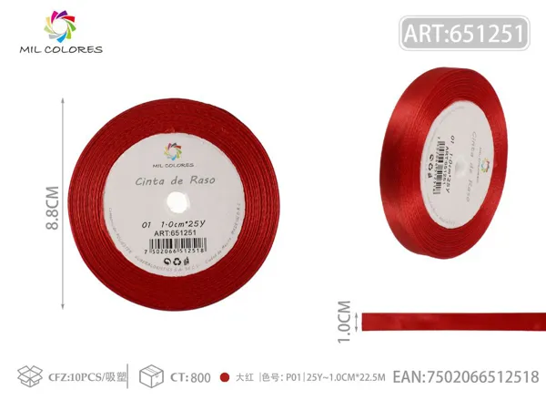 Cinta de raso 1.0cm*25Y núcleo de espuma P01 rojo granate