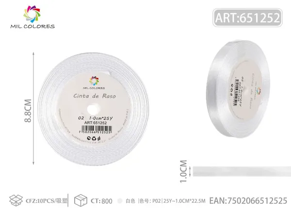 Cinta de raso 1.0cm*25Y núcleo de espuma P02 blanco