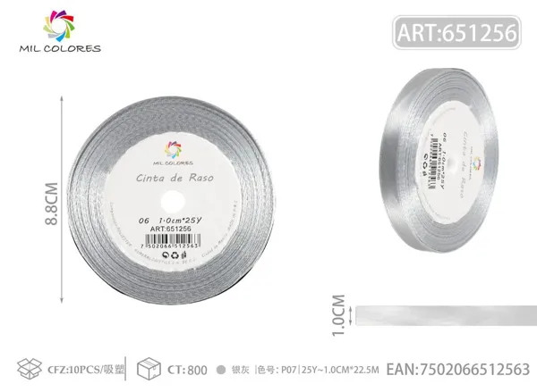 Cinta de raso 1.0cm*25Y núcleo de espuma P06 gris plata