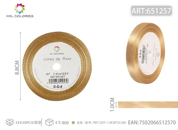 Cinta de raso 1.0cm*25Y núcleo de espuma P07 dorado