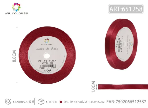 Cinta de raso 1.0cm*25Y núcleo de espuma P08 burdeos
