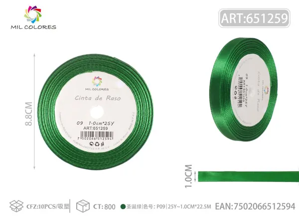 Cinta de raso 1.0cm*25Y núcleo de espuma P09 verde navideño