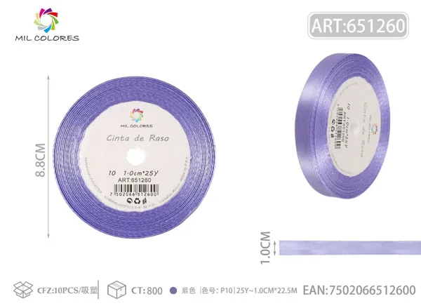 Cinta de raso 1.0cm*25Y núcleo de espuma P10 púrpura