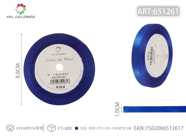 Cinta de raso 1.0cm*25Y núcleo de espuma P11 azul real