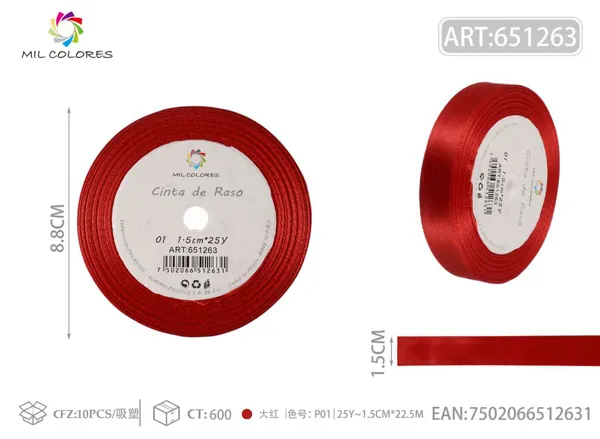 Cinta de raso 1.5cm*25Y núcleo de espuma P01 rojo granate